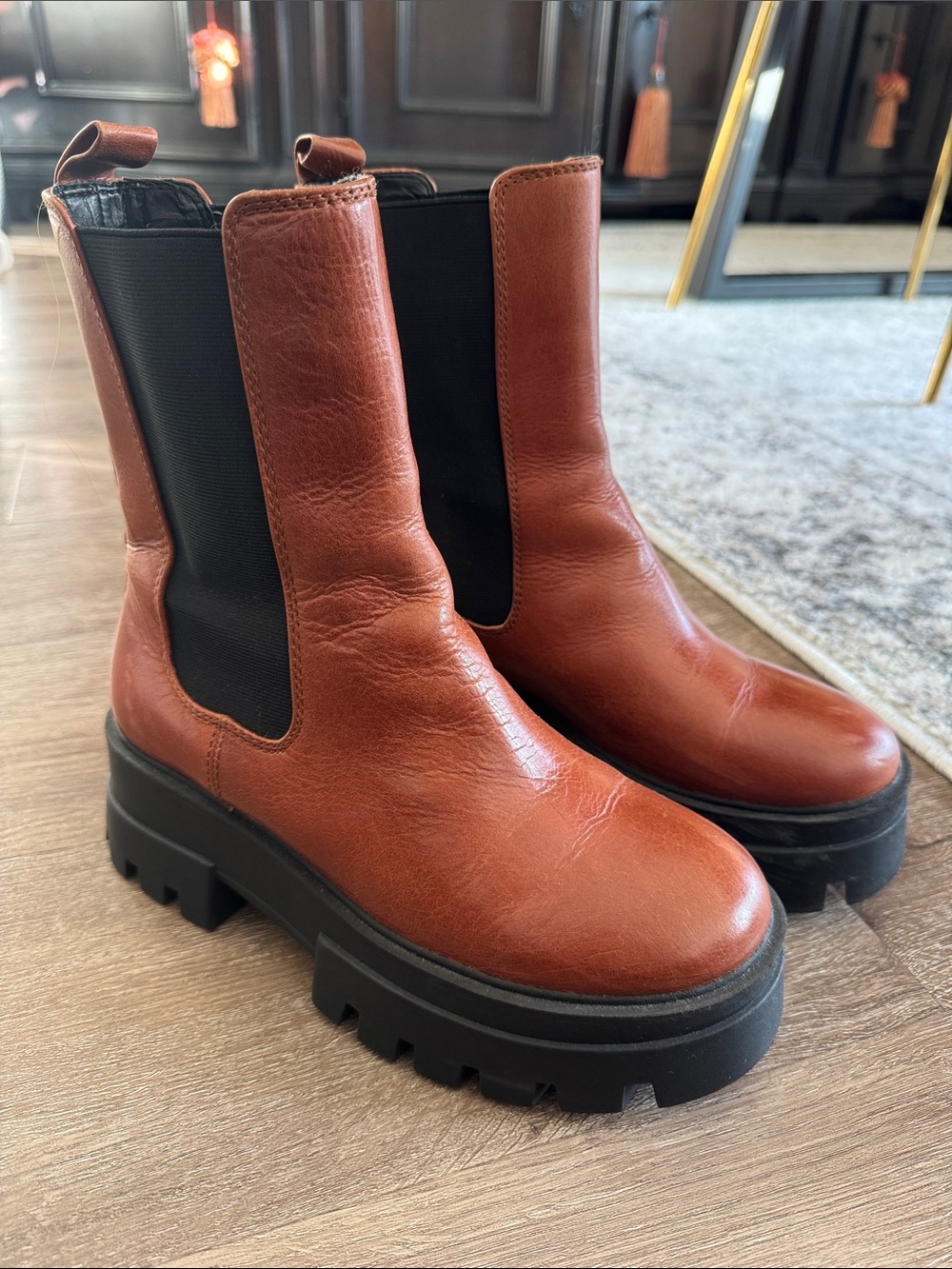 Gianni Bini Chunky Chelsea Ankle Boots in Cognac
